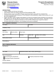 Document preview: Form ARB008E Request for Reconsideration Extension of Time Form - Ontario, Canada