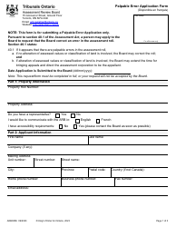 Form ARB005E Palpable Error Application Form - Ontario, Canada
