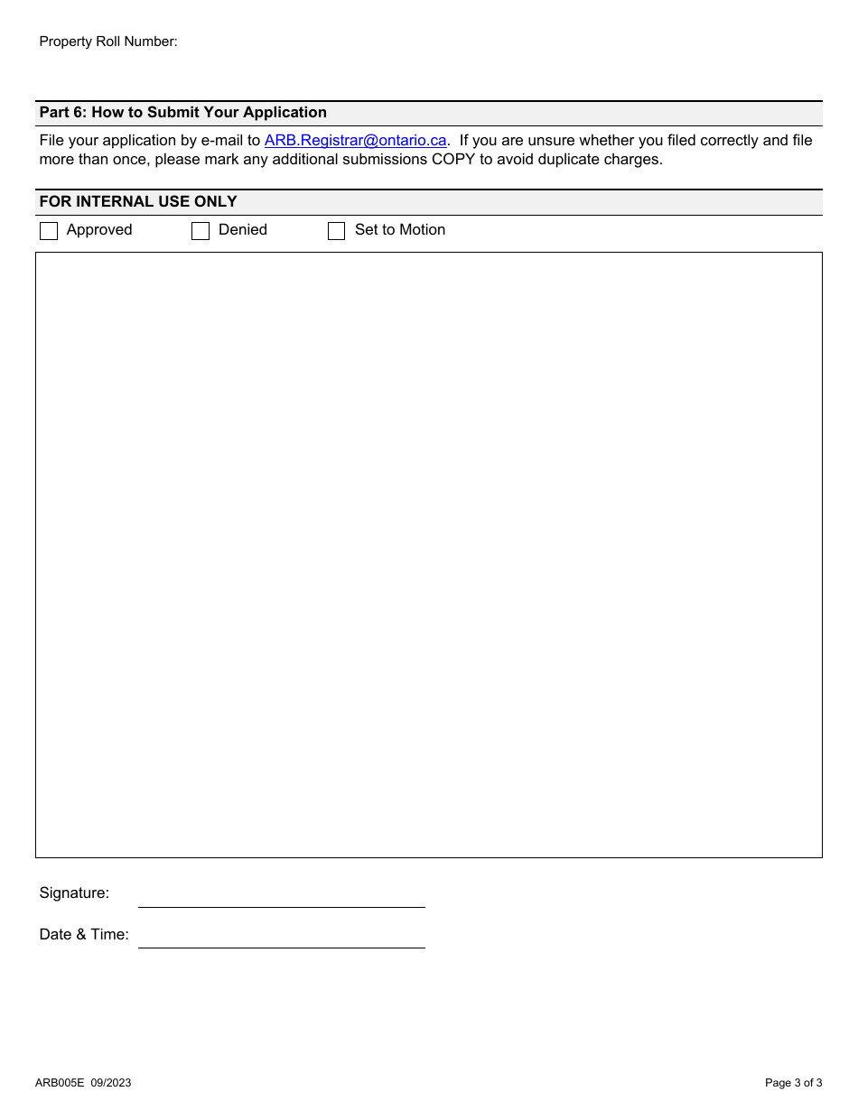 Form ARB005E Palpable Error Application Form - Ontario, Canada, Page 3