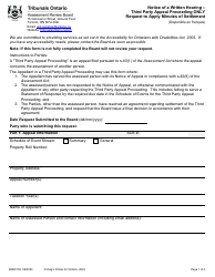 Form ARB011E Notice of a Written Hearing - Third Party Appeal Proceeding Only Request to Apply Minutes of Settlement - Ontario, Canada