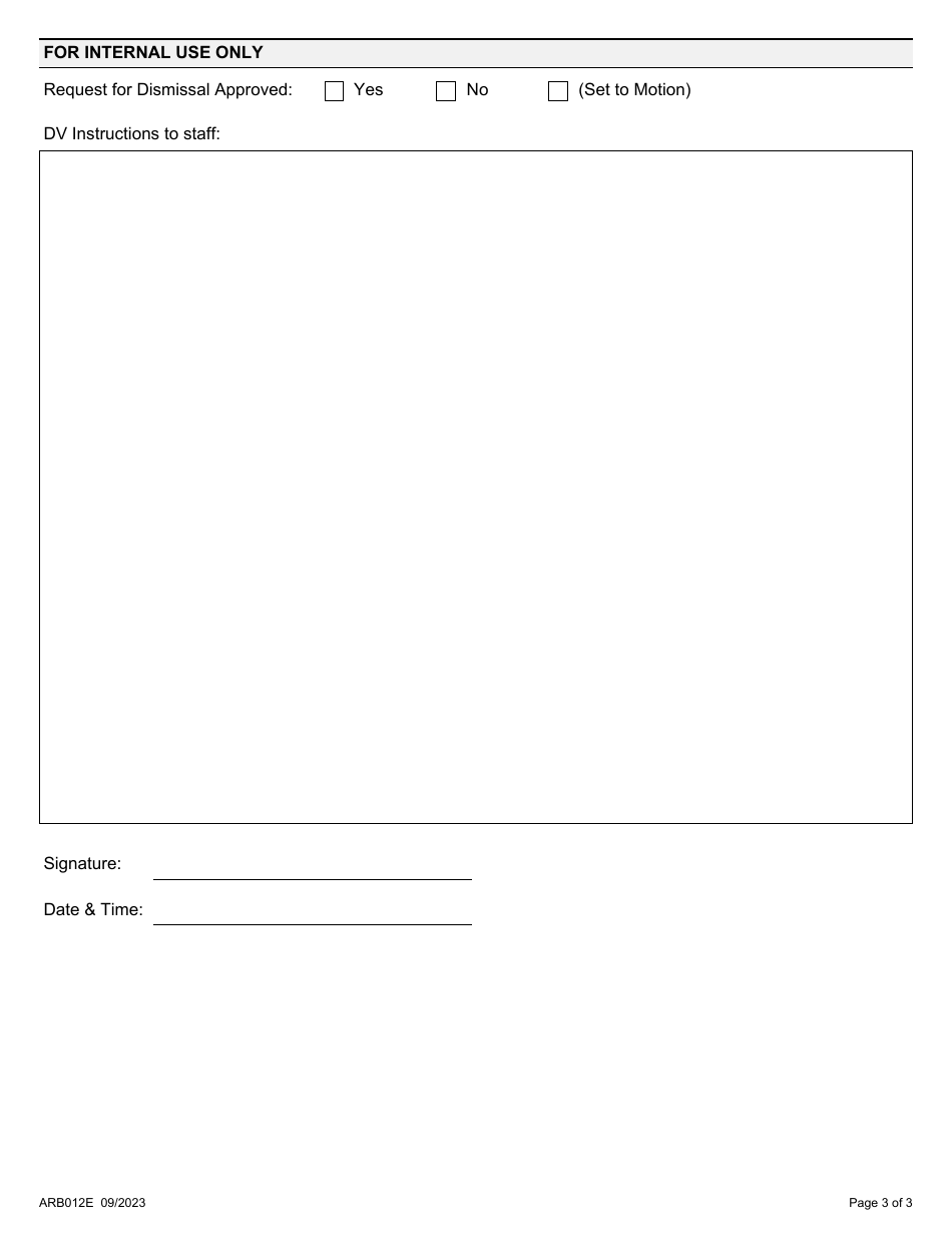 Form ARB012E Request to Dismiss an Appeal - Ontario, Canada, Page 3