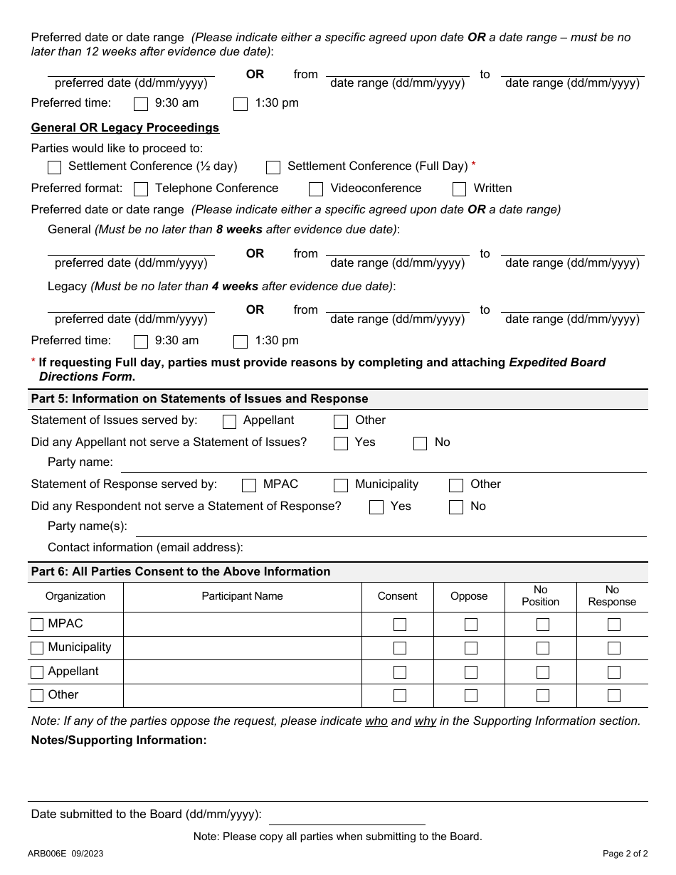 Form ARB006E Notice of Mandatory Meeting to the Arb - Ontario, Canada, Page 2