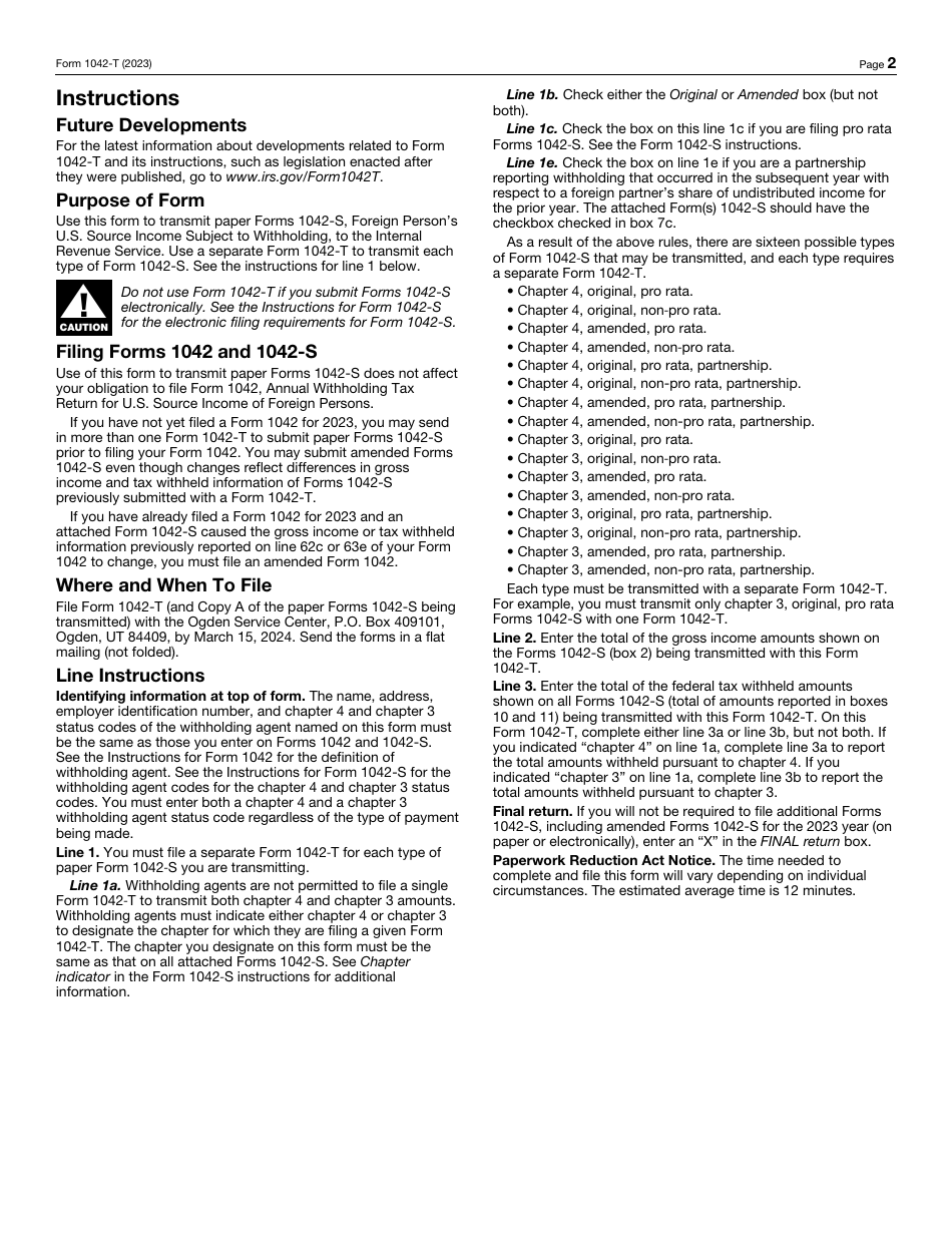 IRS Form 1042-T Annual Summary and Transmittal of Forms 1042-s, Page 2