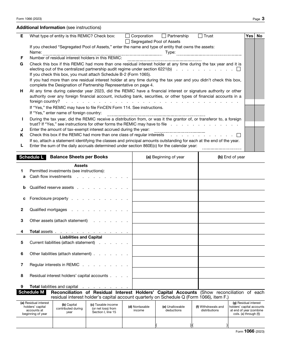 IRS Form 1066 U.S. Real Estate Mortgage Investment Conduit (REMIC) Income Tax Return, Page 3