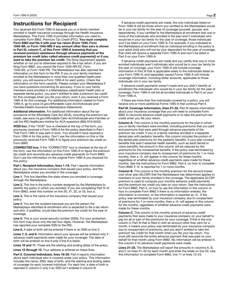 IRS Form 1095-A Health Insurance Marketplace Statement, Page 3