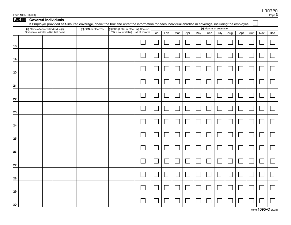 IRS Form 1095-C Employer-Provided Health Insurance Offer and Coverage, Page 3