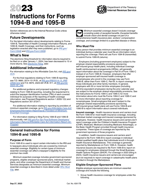 IRS Form 1094-B, 1095-B 2023 Printable Pdf