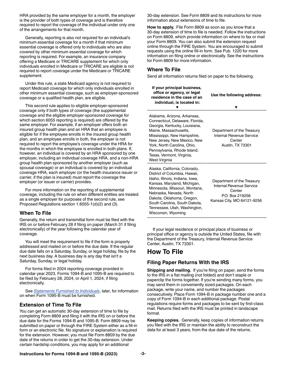 Instructions for IRS Form 1094-B, 1095-B, Page 3