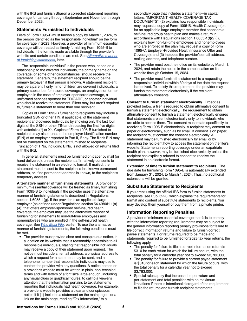 Instructions for IRS Form 1094-B, 1095-B, Page 5