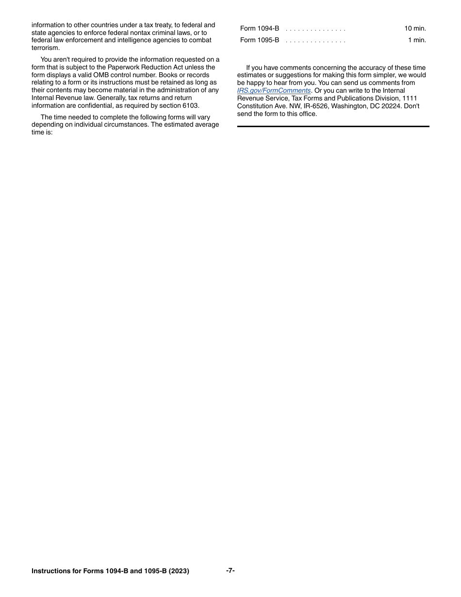 Instructions for IRS Form 1094-B, 1095-B, Page 7