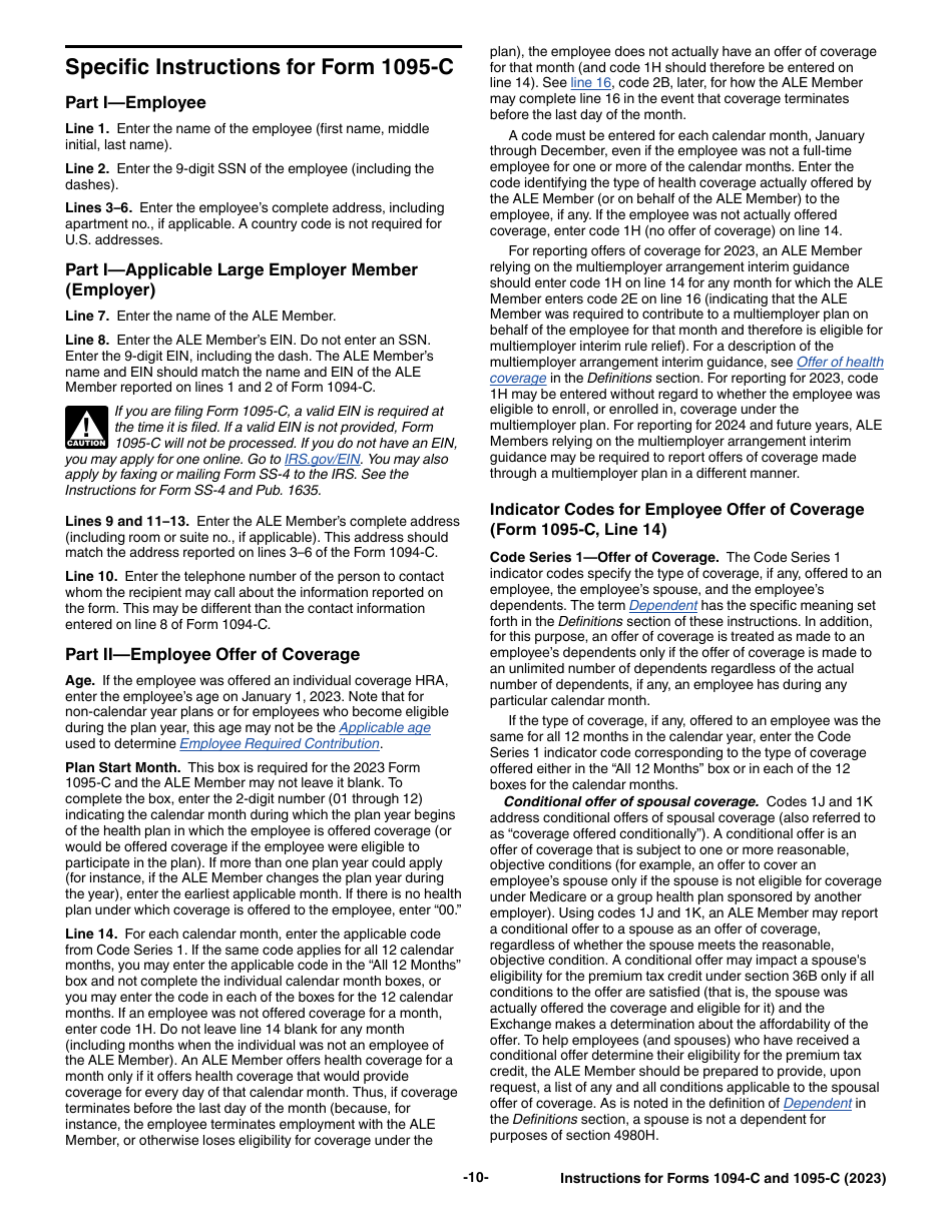 Instructions for IRS Form 1094-C, 1095-C, Page 10