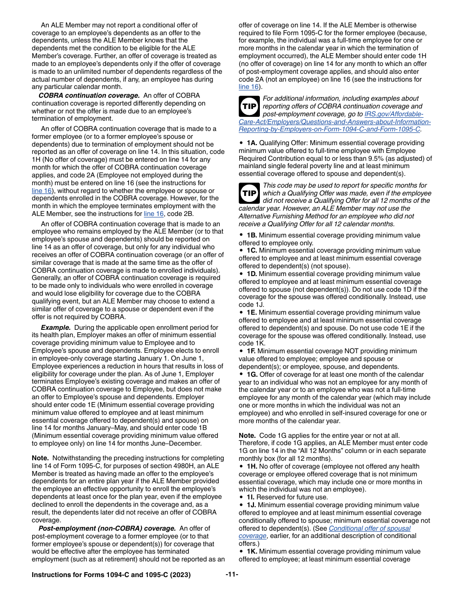 Instructions for IRS Form 1094-C, 1095-C, Page 11