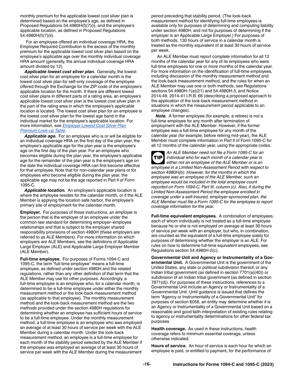 Instructions for IRS Form 1094-C, 1095-C, Page 16
