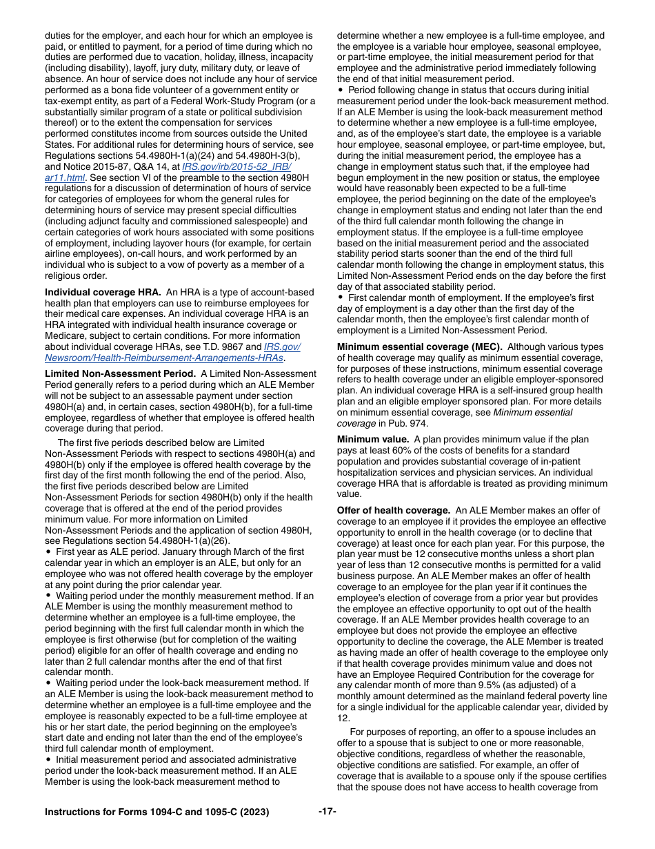 Instructions for IRS Form 1094-C, 1095-C, Page 17