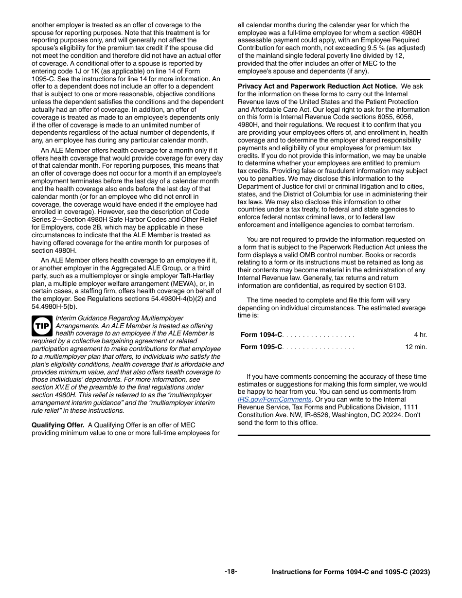Instructions for IRS Form 1094-C, 1095-C, Page 18