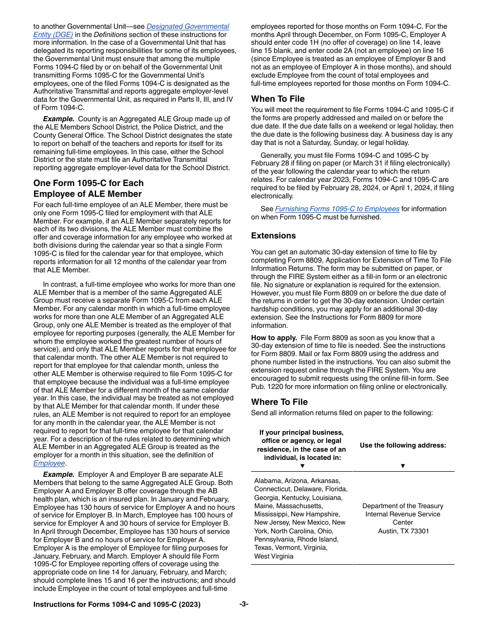 Instructions for IRS Form 1094-C, 1095-C, Page 3