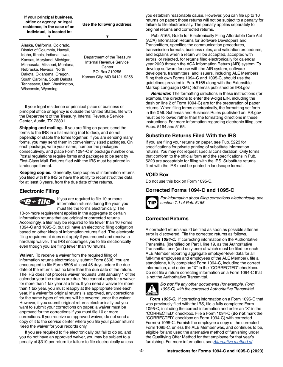 Instructions for IRS Form 1094-C, 1095-C, Page 4
