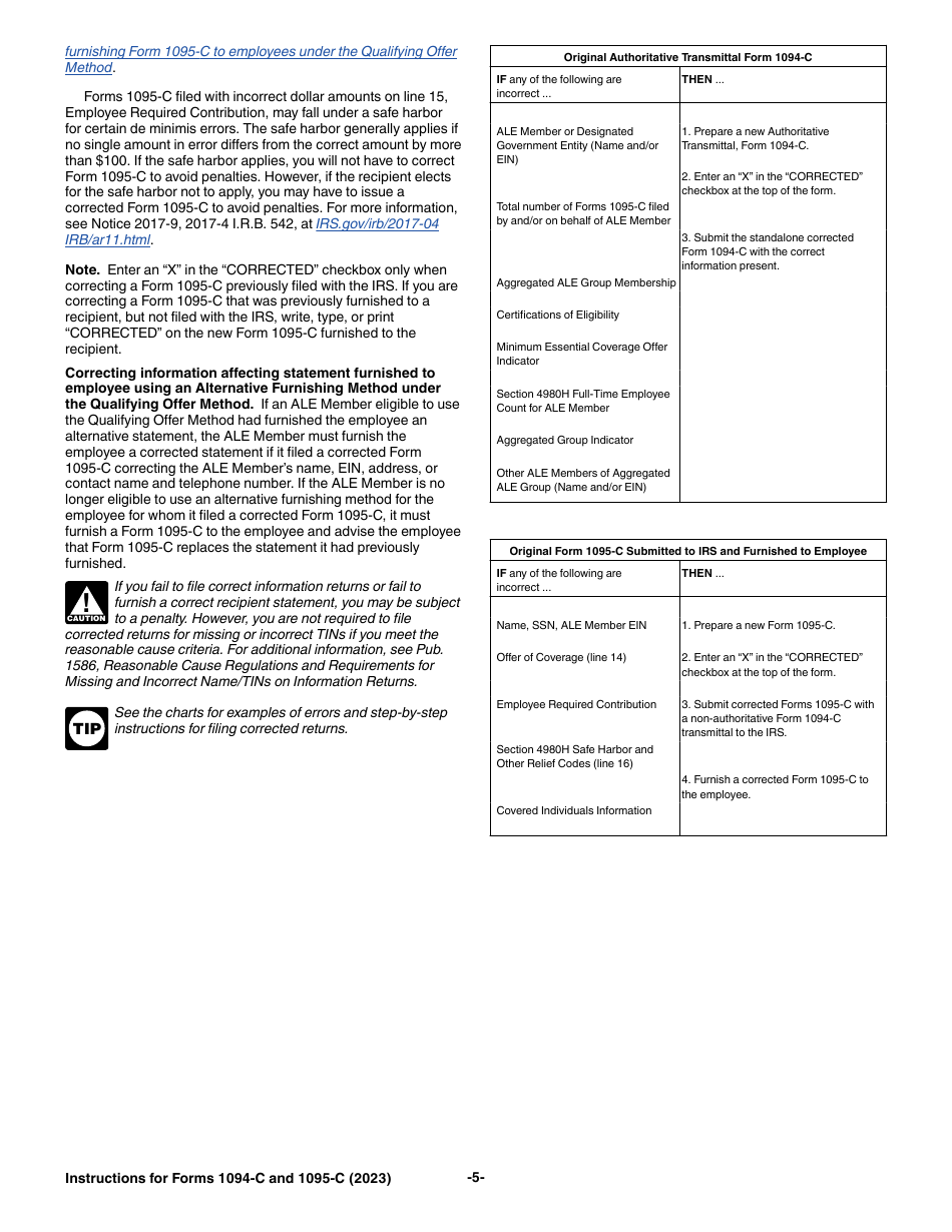 Instructions for IRS Form 1094-C, 1095-C, Page 5