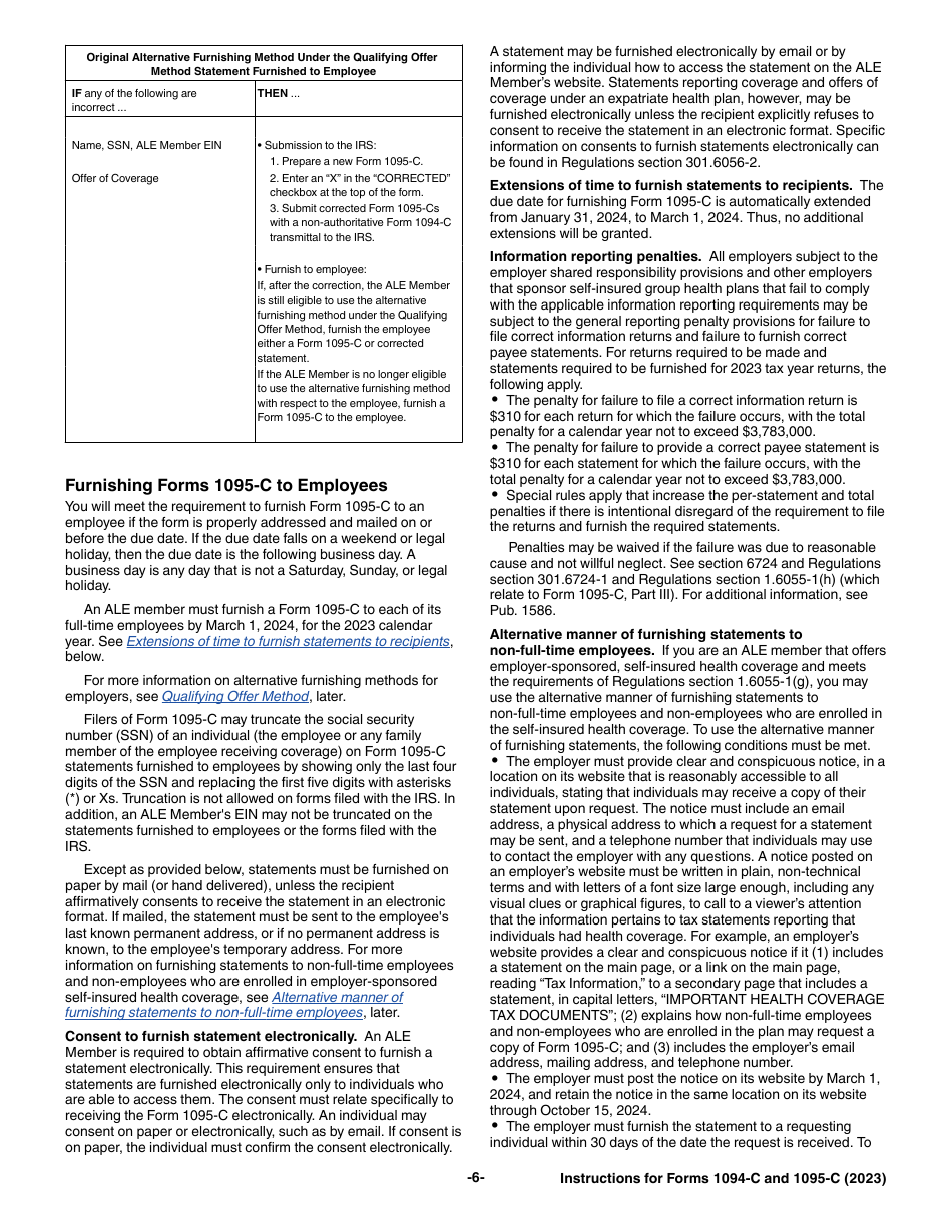 Instructions for IRS Form 1094-C, 1095-C, Page 6