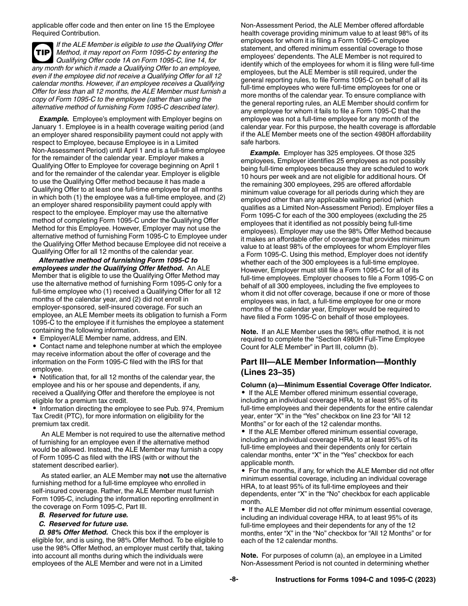 Instructions for IRS Form 1094-C, 1095-C, Page 8