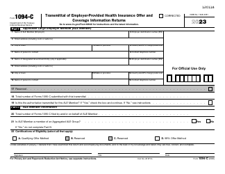 Document preview: IRS Form 1094-C Transmittal of Employer-Provided Health Insurance Offer and Coverage Information Returns, 2023