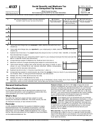 Document preview: IRS Form 4137 Social Security and Medicare Tax on Unreported Tip Income, 2023