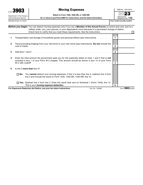 IRS Form 3903 Moving Expenses, 2023