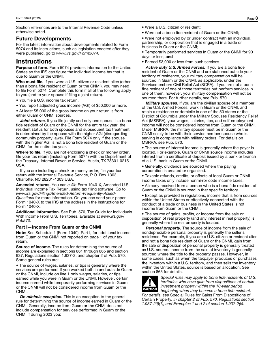 IRS Form 5074 Allocation of Individual Income Tax to Guam or the Commonwealth of the Northern Mariana Islands (CNMI), Page 3