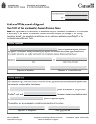 Document preview: Form IAD.15 Notice of Withdrawal of Appeal - Canada