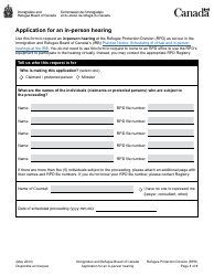 Document preview: Application for an in-Person Hearing - Canada