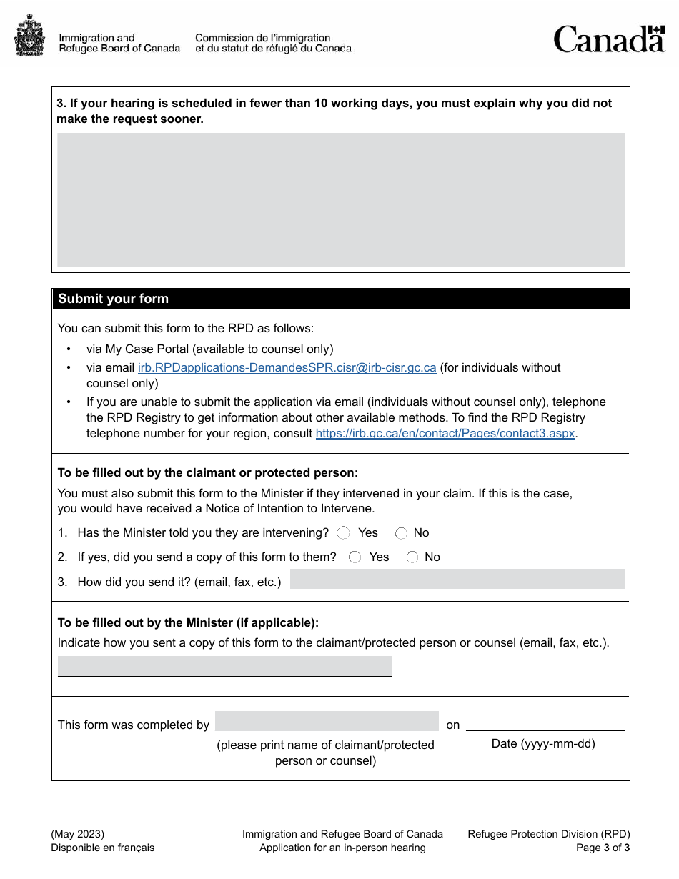 Application for an in-Person Hearing - Canada, Page 3