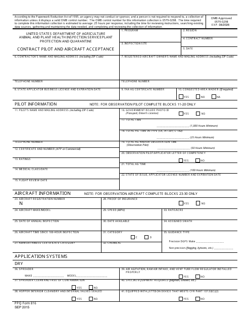 PPQ Form 816 Contract Pilot and Aircraft Acceptance