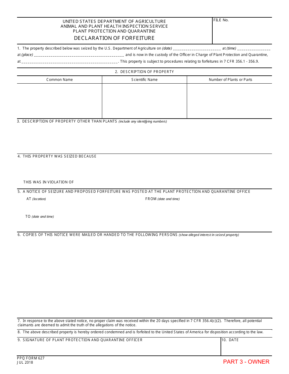 PPQ Form 627 Declaration of Forfeiture, Page 3