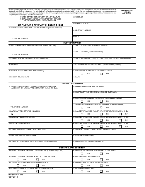 PPQ Form 818 Sit Pilot and Aircraft Check-In Sheet