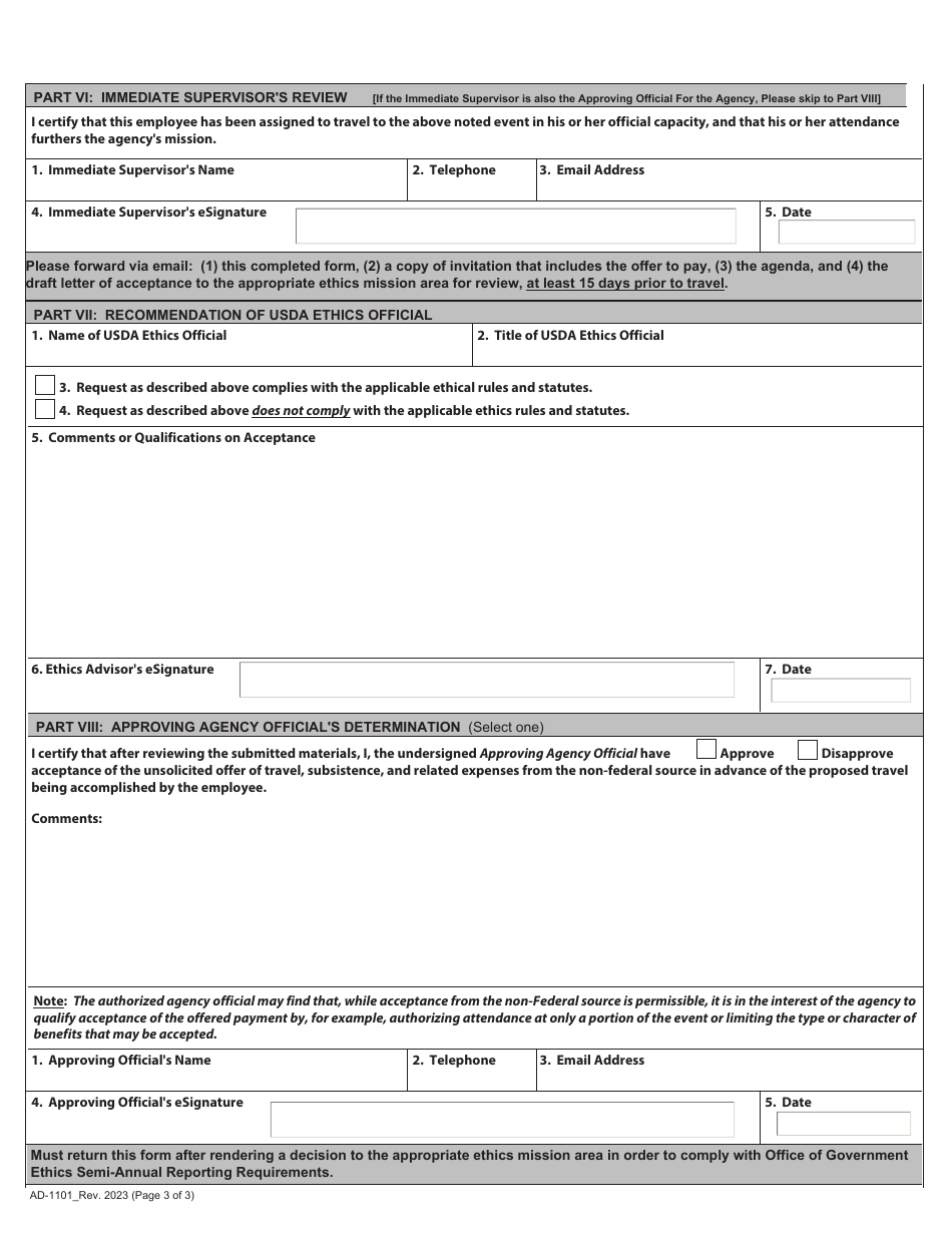 Form AD-1101 Approval and Report of Travel Funds Received From Non-federal Sources, Page 4