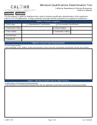 Form CALHR511B Minimum Qualifications Determination Tool - California
