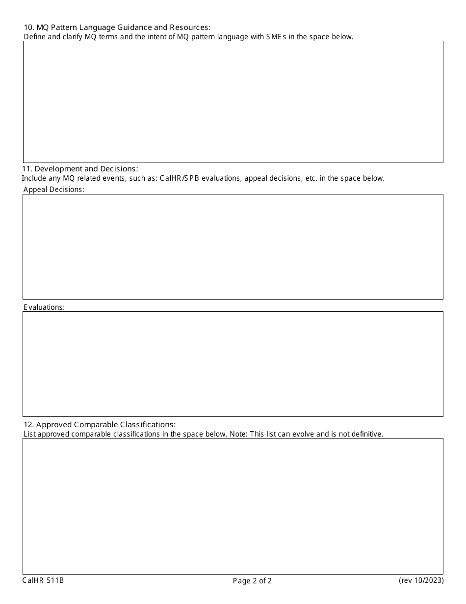 Form CALHR511B Minimum Qualifications Determination Tool - California, Page 2