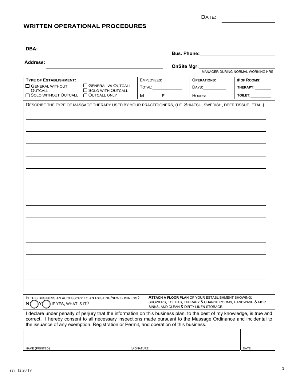 Application for Permit to Operate a Massage Establishment - City and County of San Francisco, California, Page 3