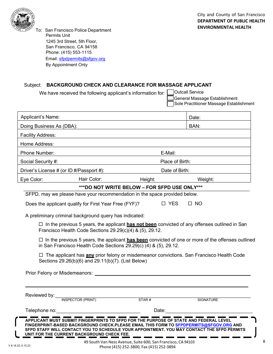 Application for Permit to Operate a Massage Establishment - City and County of San Francisco, California, Page 4