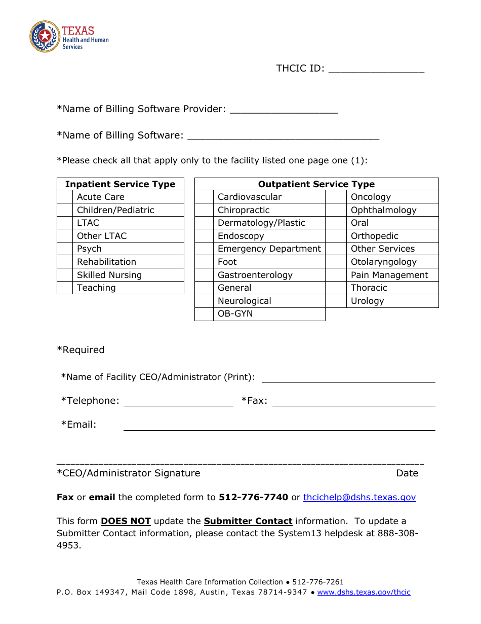 Thcic Facility Contact Information Form - Texas, Page 3