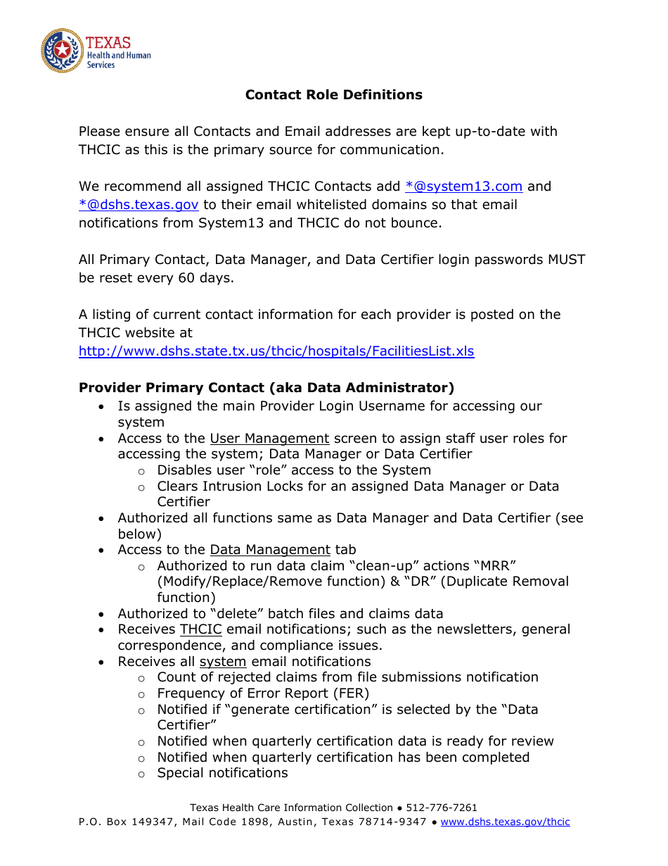 Thcic Facility Contact Information Form - Texas, Page 4