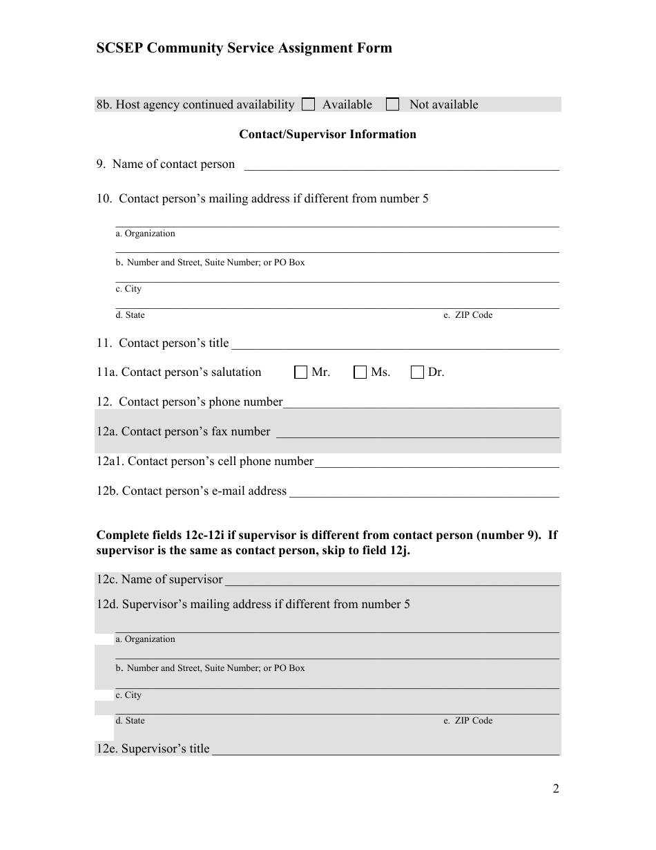 Form ETA-9121 Scsep Community Service Assignment Form - Minnesota, Page 2