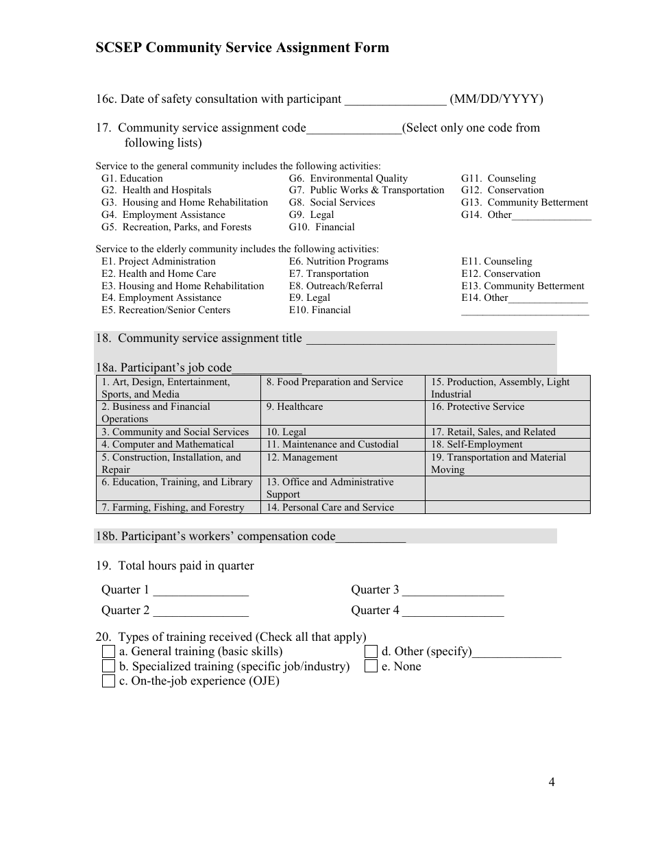 Form ETA-9121 Scsep Community Service Assignment Form - Minnesota, Page 4