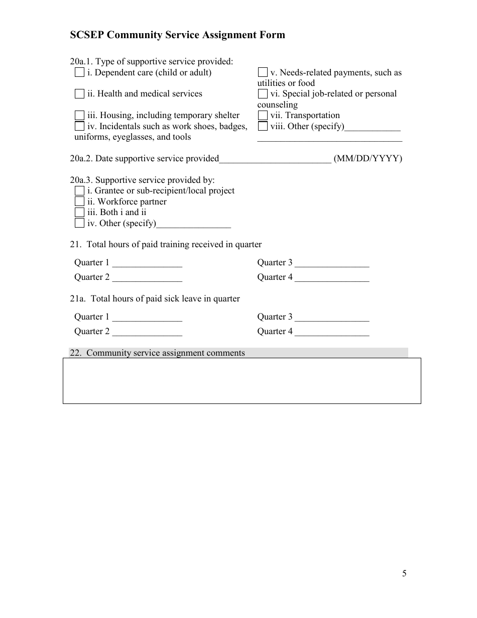 Form ETA-9121 Scsep Community Service Assignment Form - Minnesota, Page 5