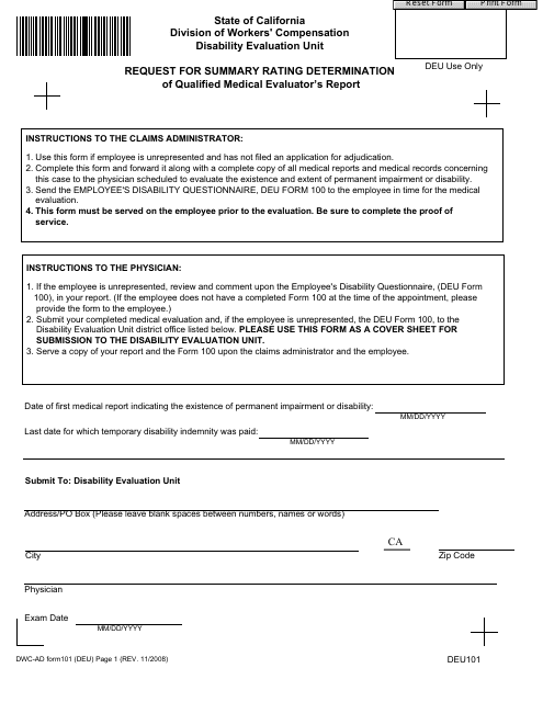 DWC-AD Form 101  Printable Pdf