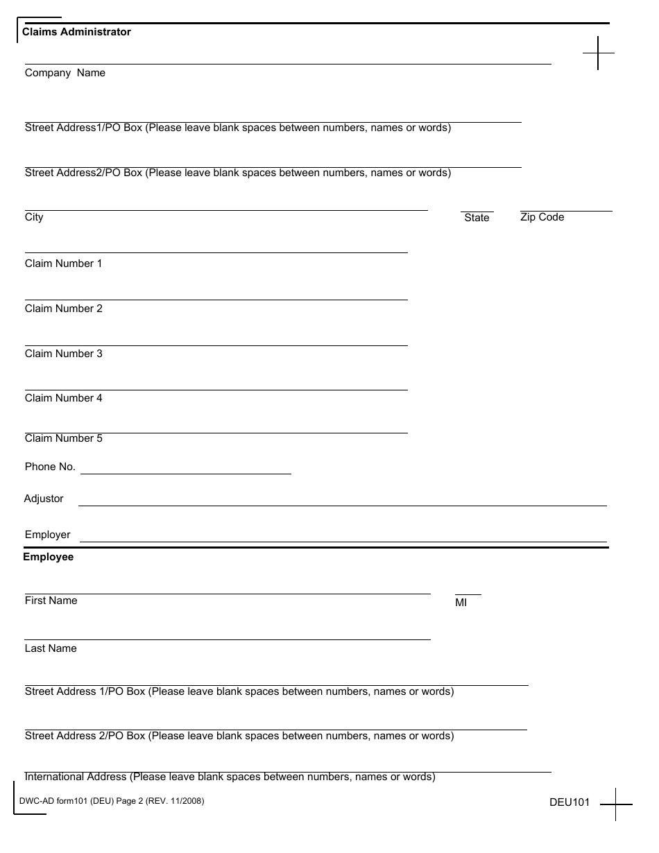 DWC-AD Form 101 - Fill Out, Sign Online and Download Fillable PDF ...