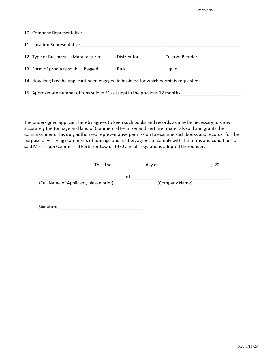 Commercial Fertilizer Permit Registration - Mississippi, Page 2