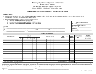 Document preview: Form 0072 Commercial Fertilizer Product Registration Form - Mississippi