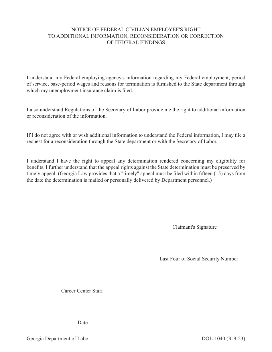 Form DOL1040 Fill Out, Sign Online and Download Fillable PDF