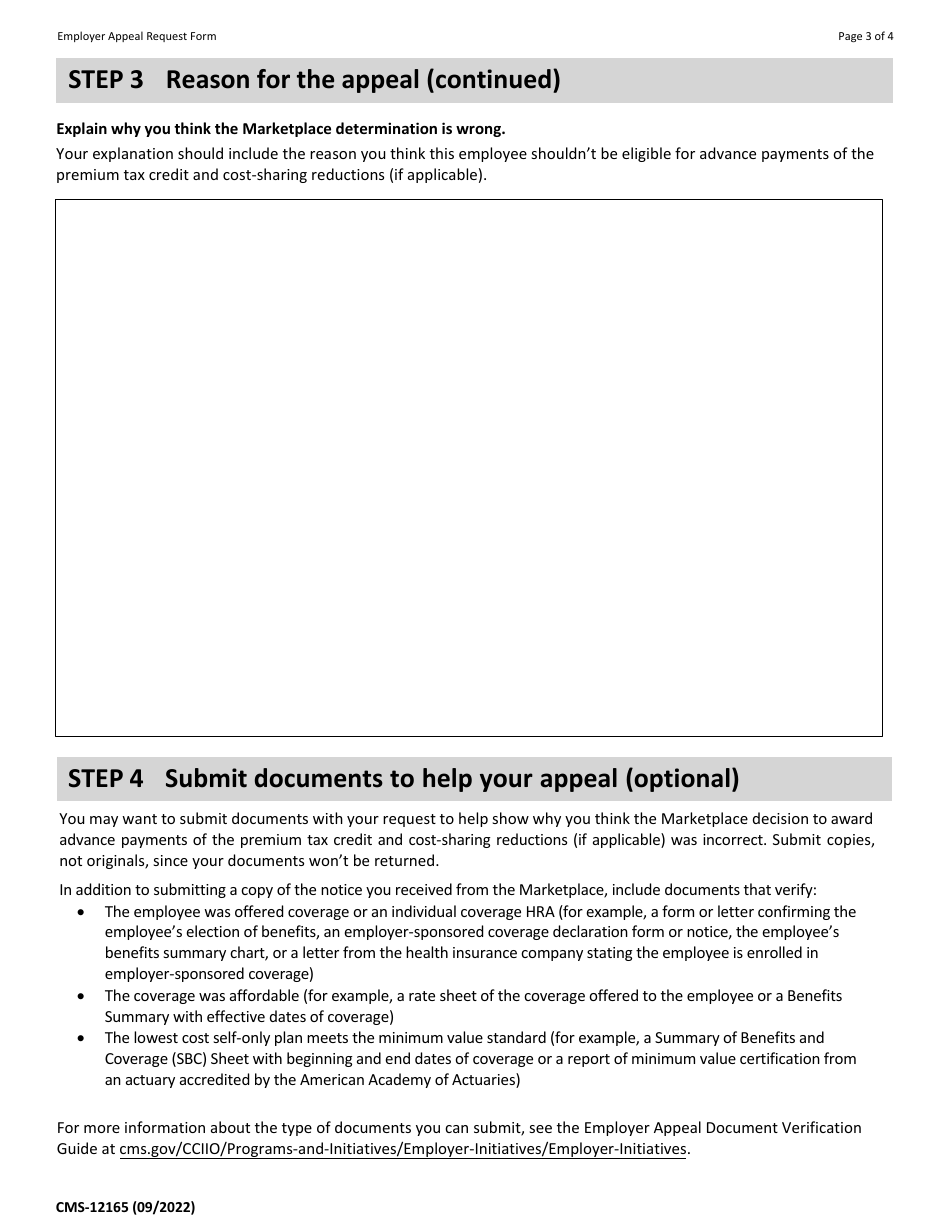 Form CMS-12165 Employer Eligibility Appeal Request, Page 3
